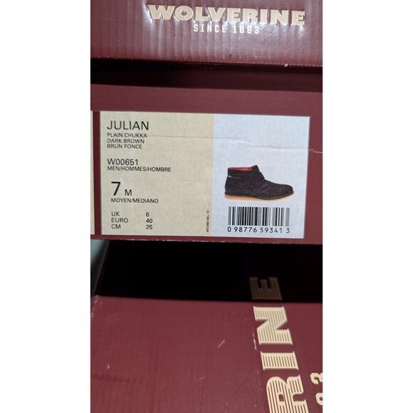 Wolverine Mens Julian Plain Chukka Boot 7M Dark Brown Lace Up Performance Shoes - Picture 9 of 9